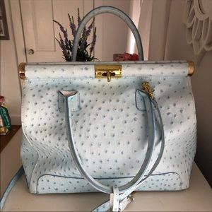 Florentine Ostrich Leather bag in light blue.